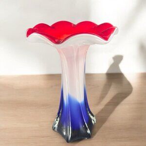 Vintage Tall Art Glass Vase Flower Shaped Swung Vase Multicolor Glass Vase Decor